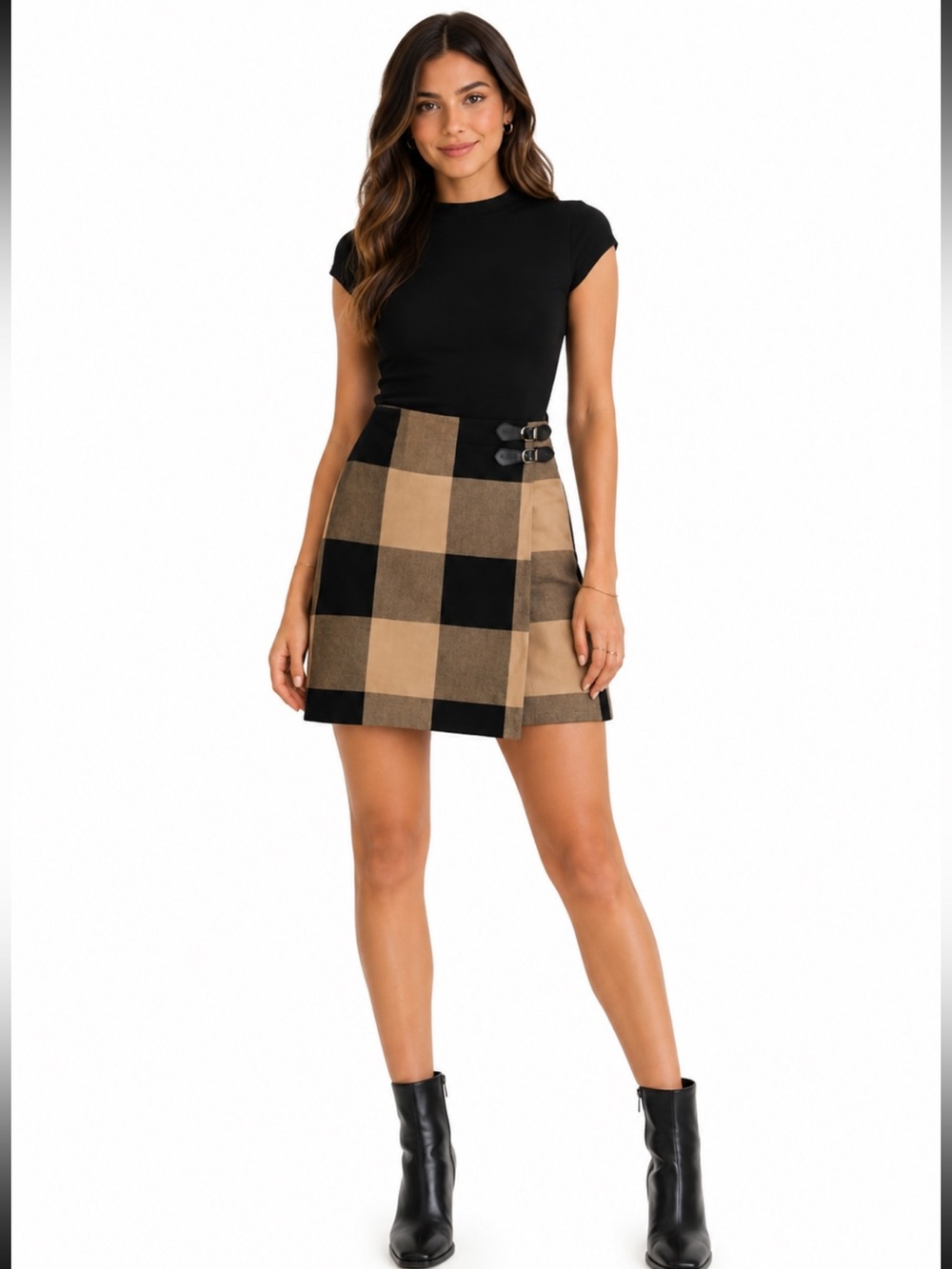 Casual Corner Annex Plaid Mini Skirt Brown Black - Size 14